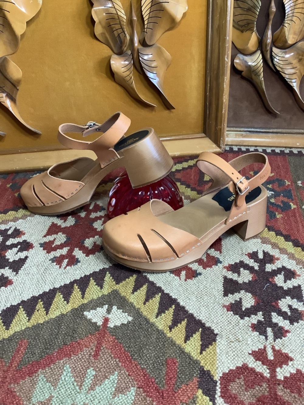 Swedish Hasbeens Baskemolla High Nude Leather Mary Jane Clogs New NWOT Size 39 - Picture 2 of 5